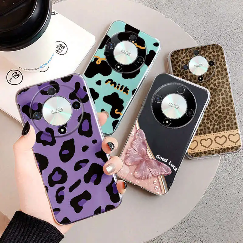 Funda Transparente para Honor Magic 7 5 6 LITE 50 Lite X9 X9A X9B X9c Mate 20 Lite Huawei Nova 8i, Diseño de Leopardo, Carcasa Básica para Teléfono