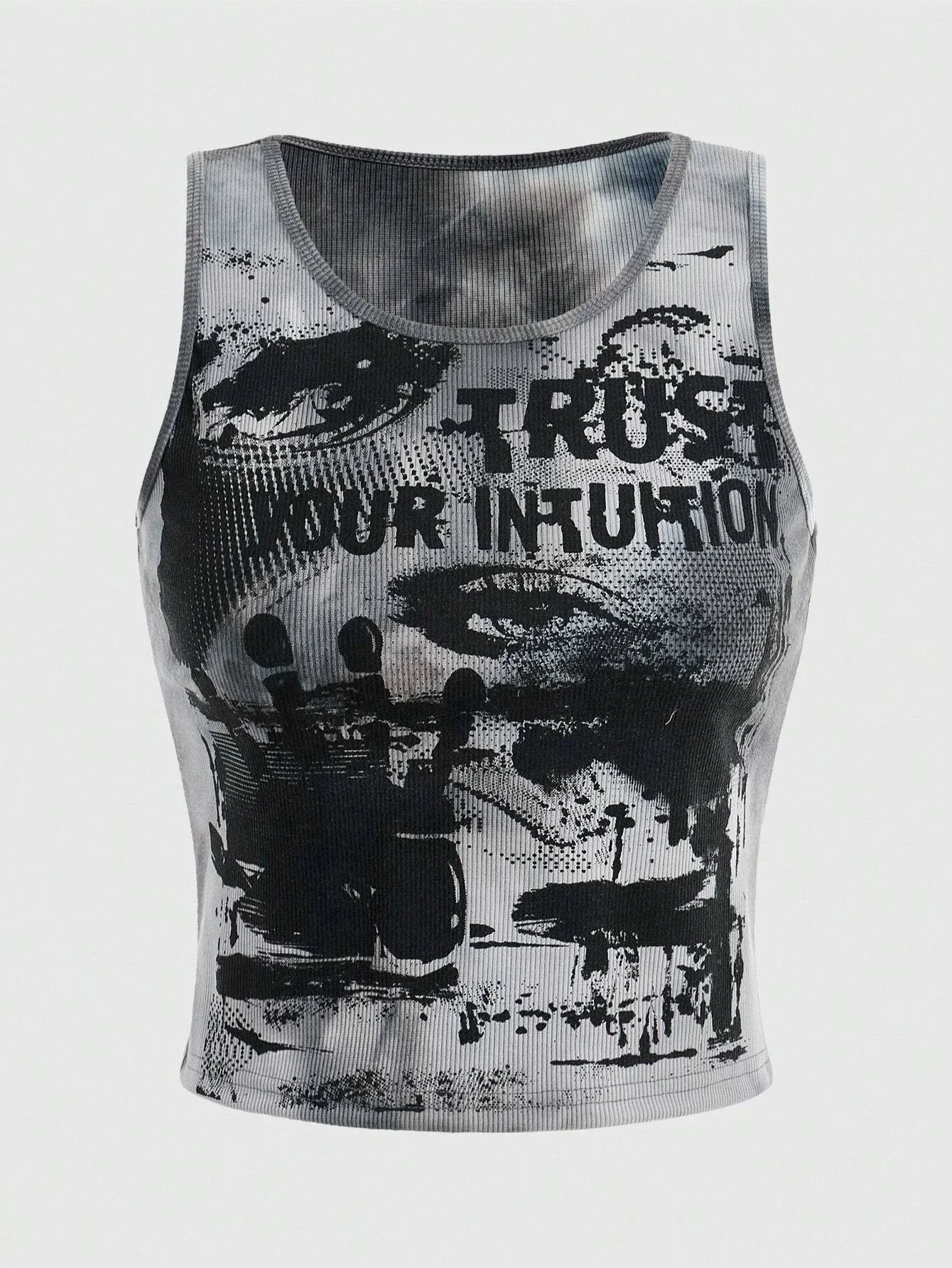 Grunge Punk Tie Dye Auge Brief Grafik Tank Top Frauen Sommer Y2K Kleidung Casual Rundhals Ärmel Crop Top Weste Streetwear