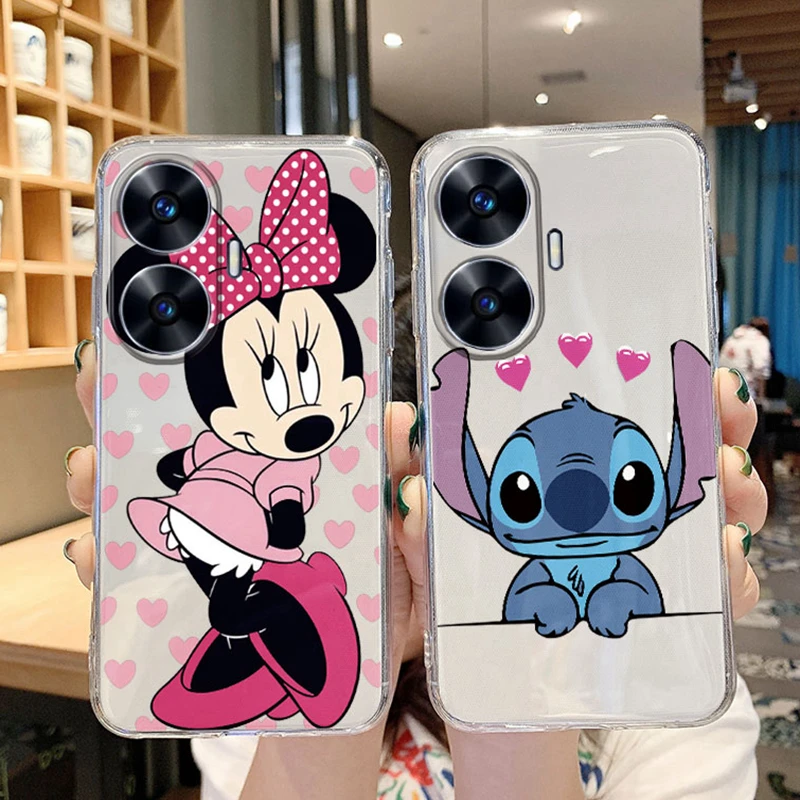 For Realme 13 12 Pro Plus 11X 12X GT Master GT NEO 3T 2 Narzo 70 Phone Case Couple Mickey Minnie Mouse Stitch Transparent Cover