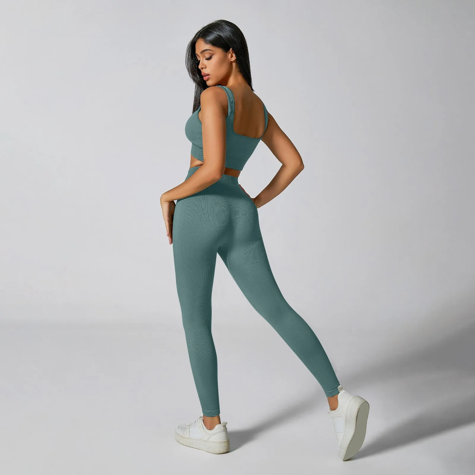 Ribbed Yoga Leggings Sports Tights Women Seamless Knit Yoga Pants White Femme Gym Leggings Skinny Workout Fitness Push Up