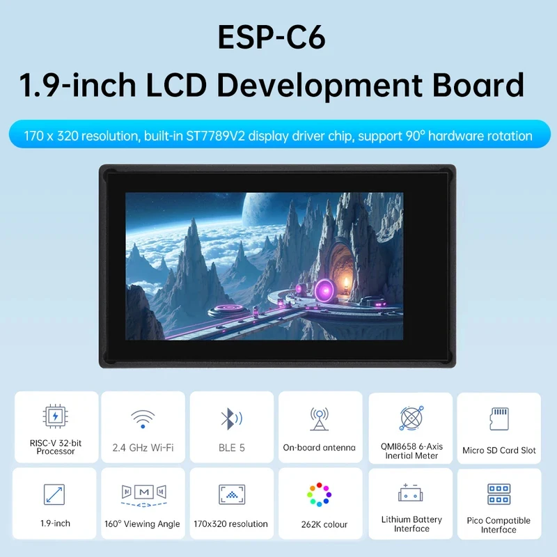 ESP32-C6 1.9-inch LCD screen development board 170×320 supports WiFi and Bluetooth ESP32 Type-C 160MHz RISC-V processor