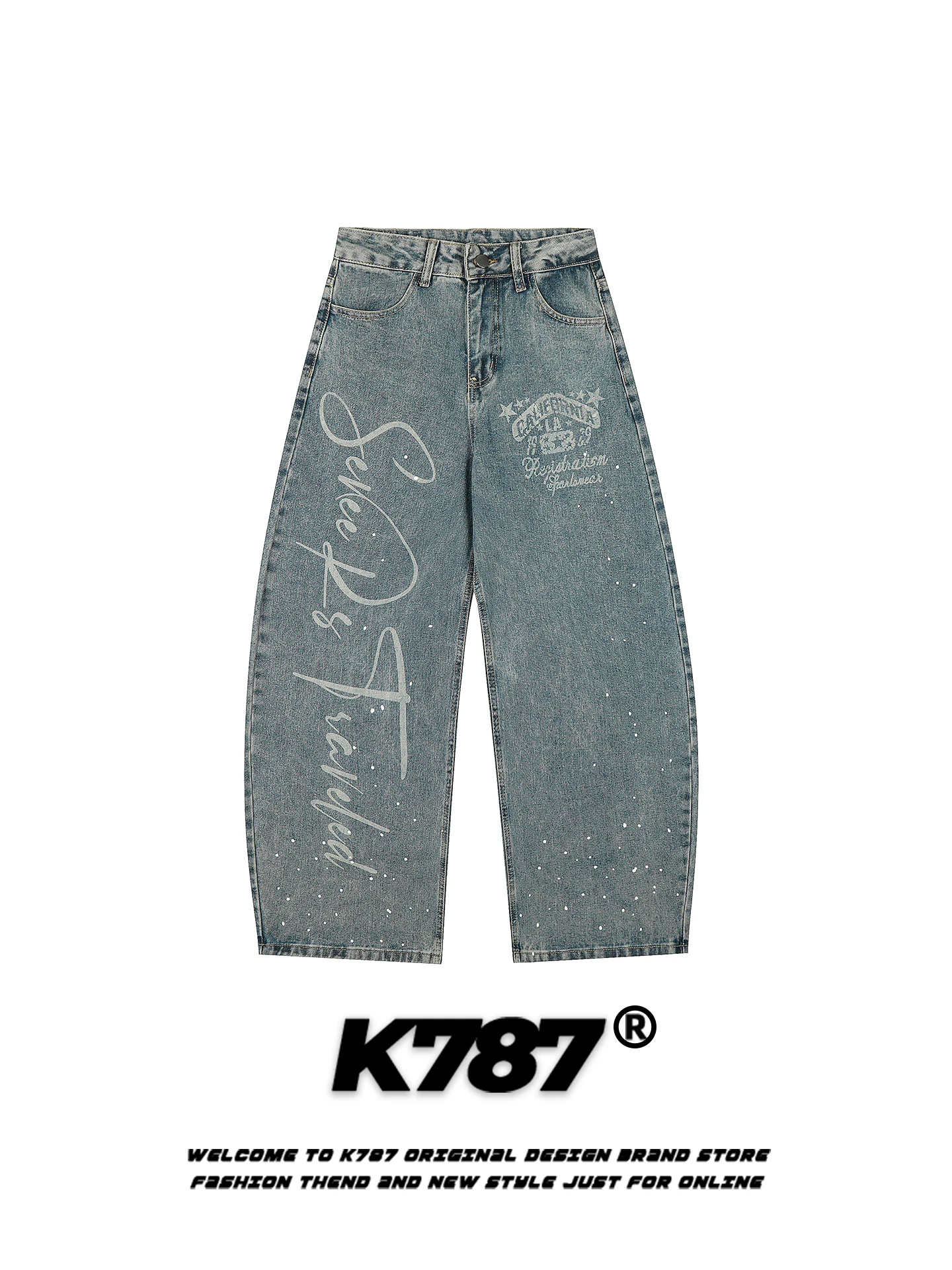 

Мужские джинсы American Sle в винтажном стиле с эффектом потертости, с принтом-надписью, изогнутым кроем, свободные, зауженные, с высокой талией, широкие штанины, длина в пол