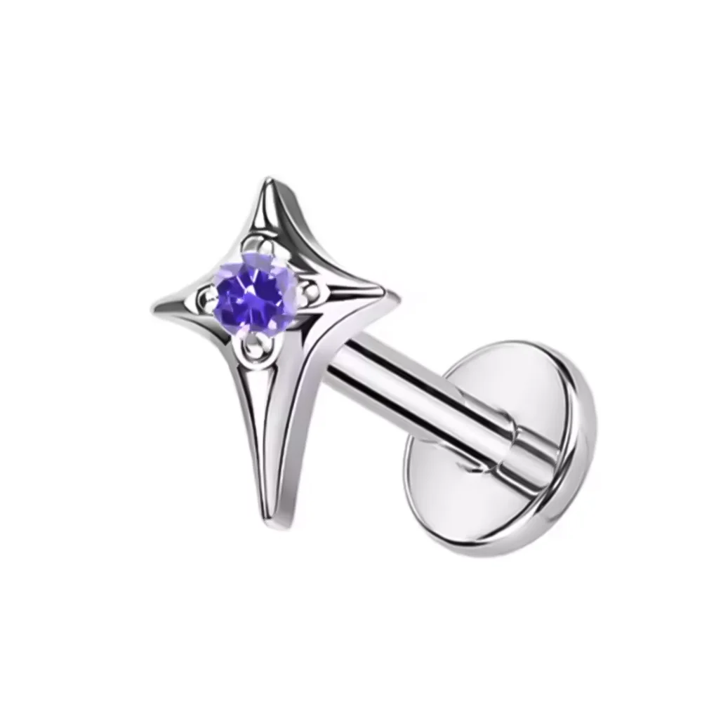 F136 Titanium Legering Mode Paarse Zirconia Stud Oorbel Set met Kraakbeen Piercing Lip Stud en Oorlel Body Piercing Sieraden