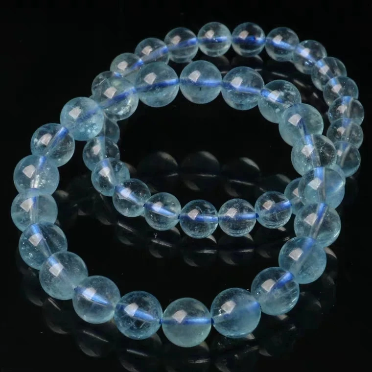 Top Quality Natural Blue Ice Aquamarine Clear Round Beads Bracelet Women Men 7mm 8mm 9mm 10mm 11mm Crystal Healing Jewelry