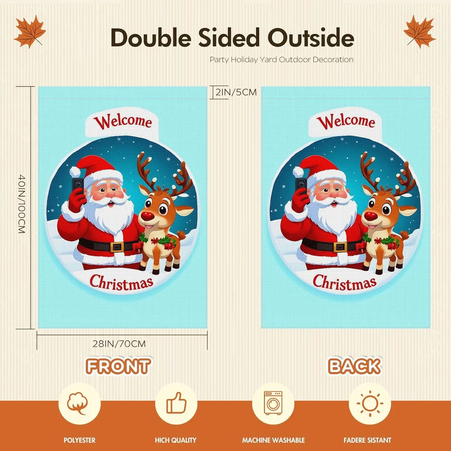 Durable Merry Christmas Outdoor Garden Flag 28x40in - Double Side Christmas Character House Flag Versatile Deer Comic Style Cart