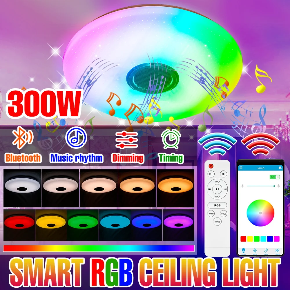 

RGB Ceiling Chandeliers LED Smart Lamp APP Bluetooth Remote Control LED Light Bulb With Music Speaker For Living Room Bedroom