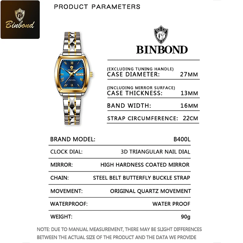 BINBOND B355 лучший бренд модные деловые женские роскошные кварцевые часы 30 м водонепроницаемые часы с датой недели спортивные повседневные женские наручные часы
