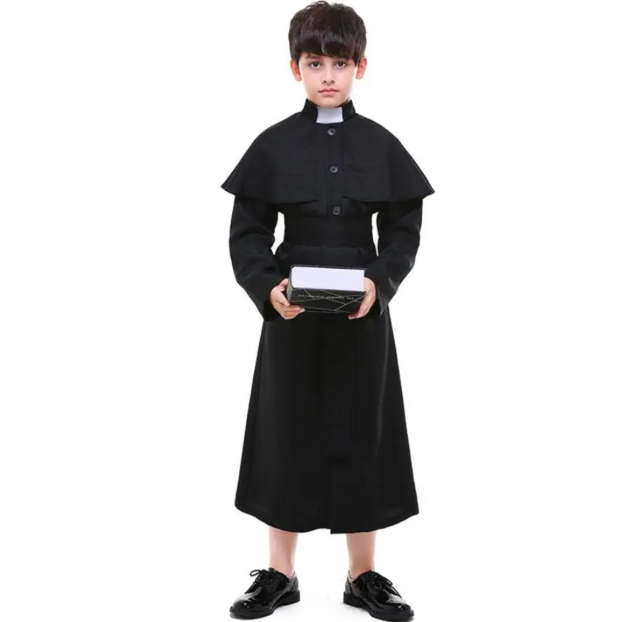 Boys Christ Priest Cosplay Uniform For Kids Vicar Robe Costume Religious Preacher Purim Halloween Party Children Costumes