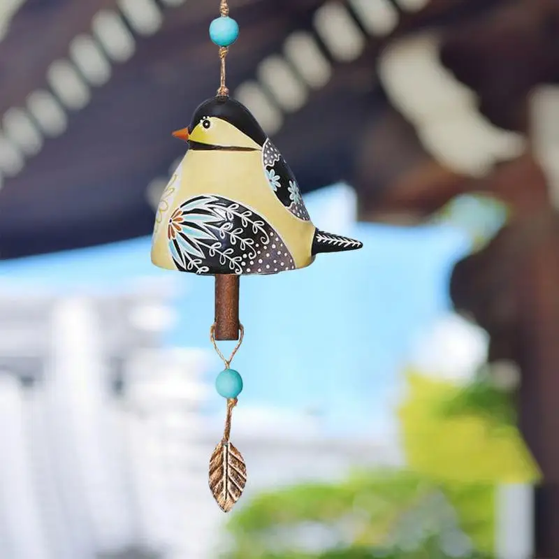 Bird Wind Bell Ornaments Hand Painted Resin Bird Song Bell Memorial Windchime With Soothing Melodic Tones For Garden Patio