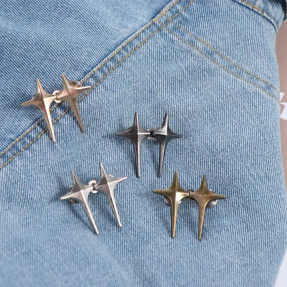 Four-pointed star Cross Star Pants Button Tightener Waist Buckle Button Clasps Jean Fit Tighten Buckles Gold Silver