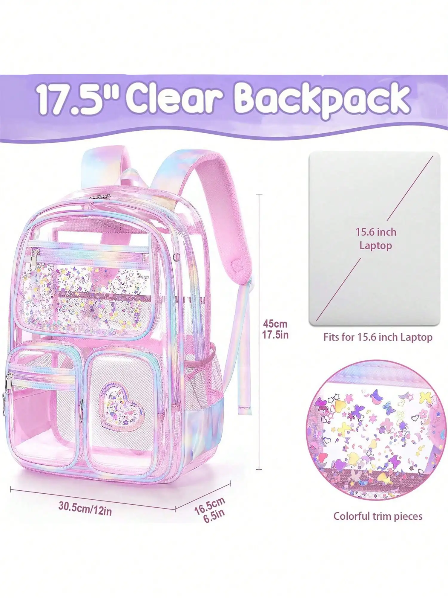 Clear Backpack For School, Heavy Duty PVC Transparent Backpack For Teen, Stadium Concert Approved Bookbag For School, Travel & Daily Use