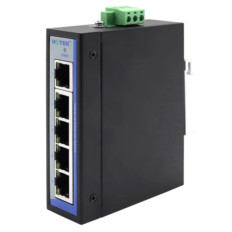 UOTEK 100M 5 منافذ محول إيثرنت غير مُدار Rj45 Port DC مدخل DIN-rail Switch مع حماية من الحمل الزائد UT-6405SA