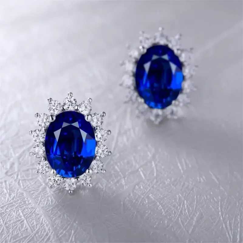 Pirmiana 3.42ct Lab Grown Royal Blue Sapphire Earring Studs 925 Silver  Stainless Steel Jewelry for Women