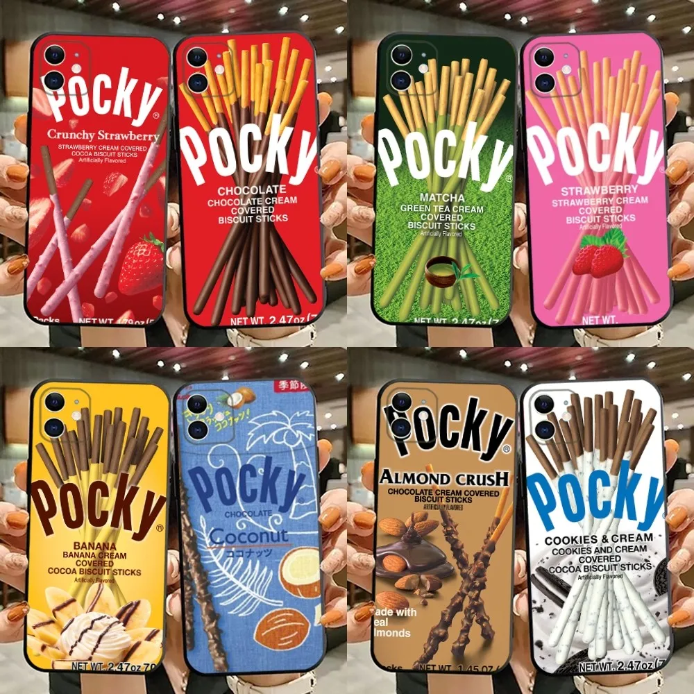 P-Pocky Chocolate Phone Case For iPhone 15,14,13,12,11,Plus,Pro Max,XS,X,XR,SE,Mini,8,7 Soft Silicone Black Cover