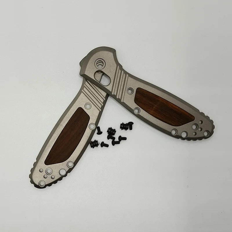 Custom Titanium + Natural Sandalwood Knife Grip Handle Scales For Genuine Benchmade MINI Griptilian 555 556 Knives DIY Parts