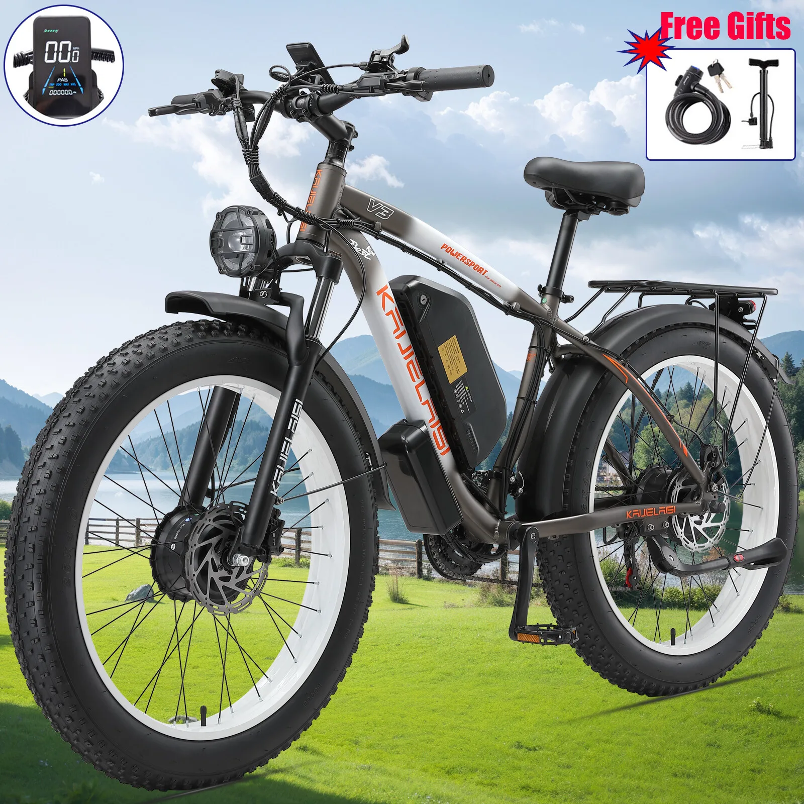  35MPH E-Bike 26" AWD Peak 4000W Motor 48V/23Ah Electric Bike for Man US image 5