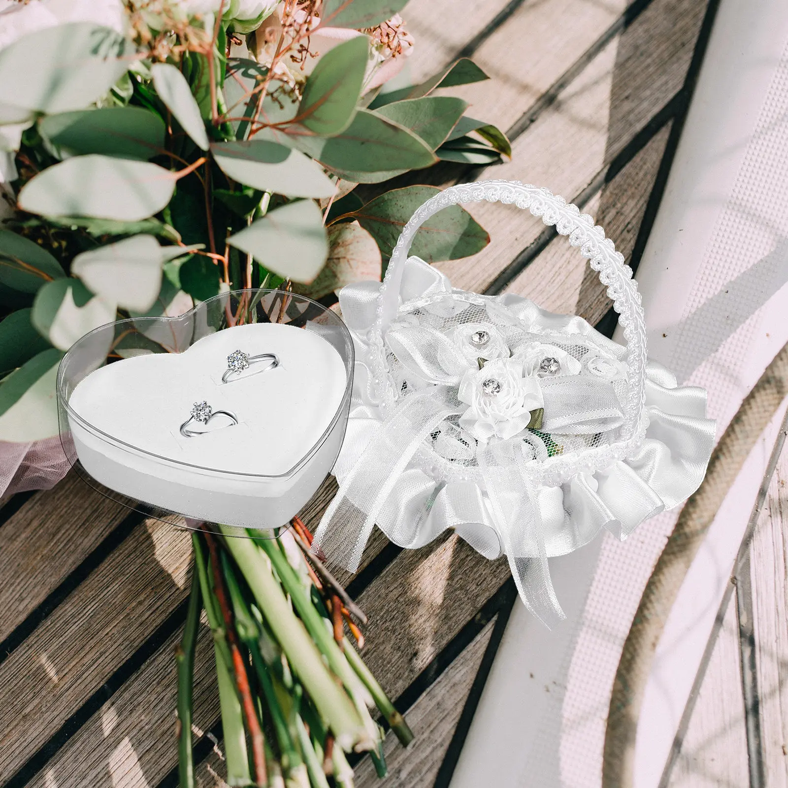 Mini Lace Ring Box Heart Shape Pillow with Handle for Wedding Ceremony Display Decor Party DIY Jewelry Storage