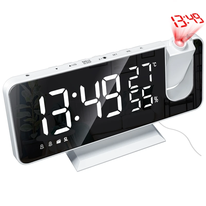 

Multifunctional Alarm Clock LED Digital Projection Alarm Clock With Temperature Humidity Mirror Projection Clock FM Radio Clock