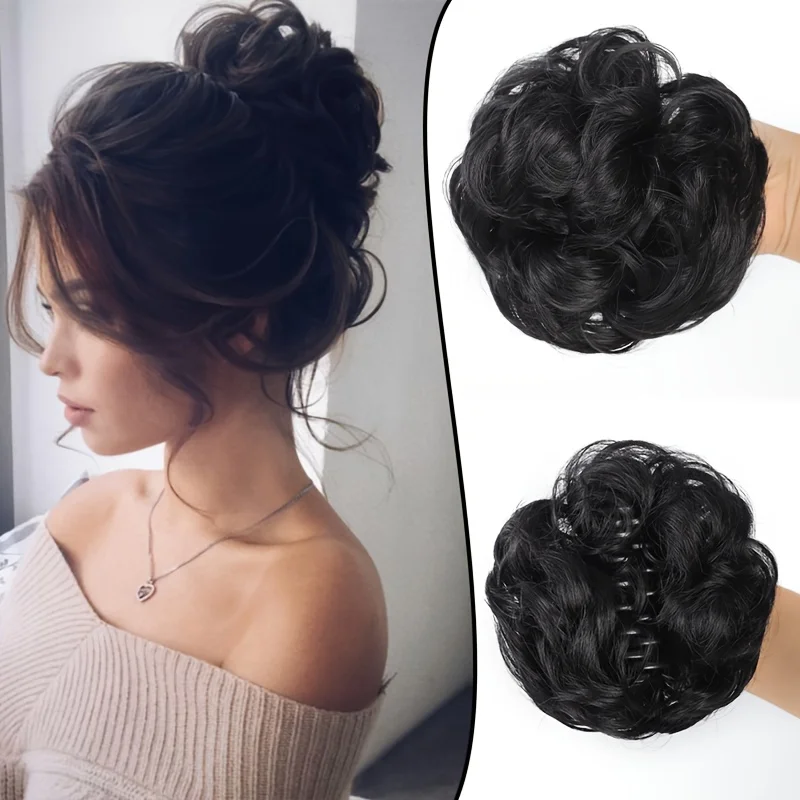 여성용 클립인 곱슬 가발 합성 섬유 클립인 가발 뱅 헤어스타일 도넛 가발