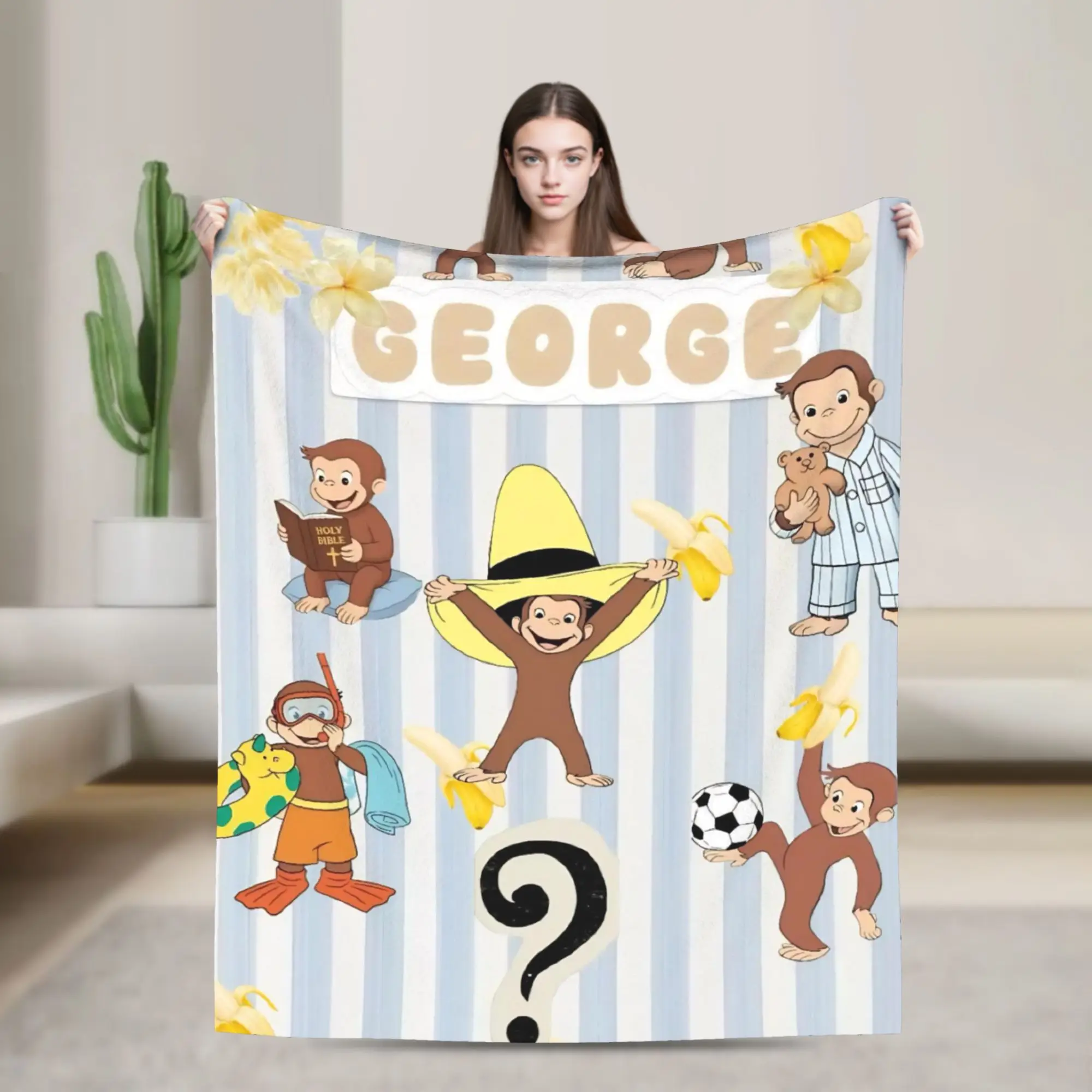 Curious George African Monkey  Accessories Blanket Cozy Soft  Throw Blankets for Bed 50x60 Inches Multiple Sizes Bedspread
