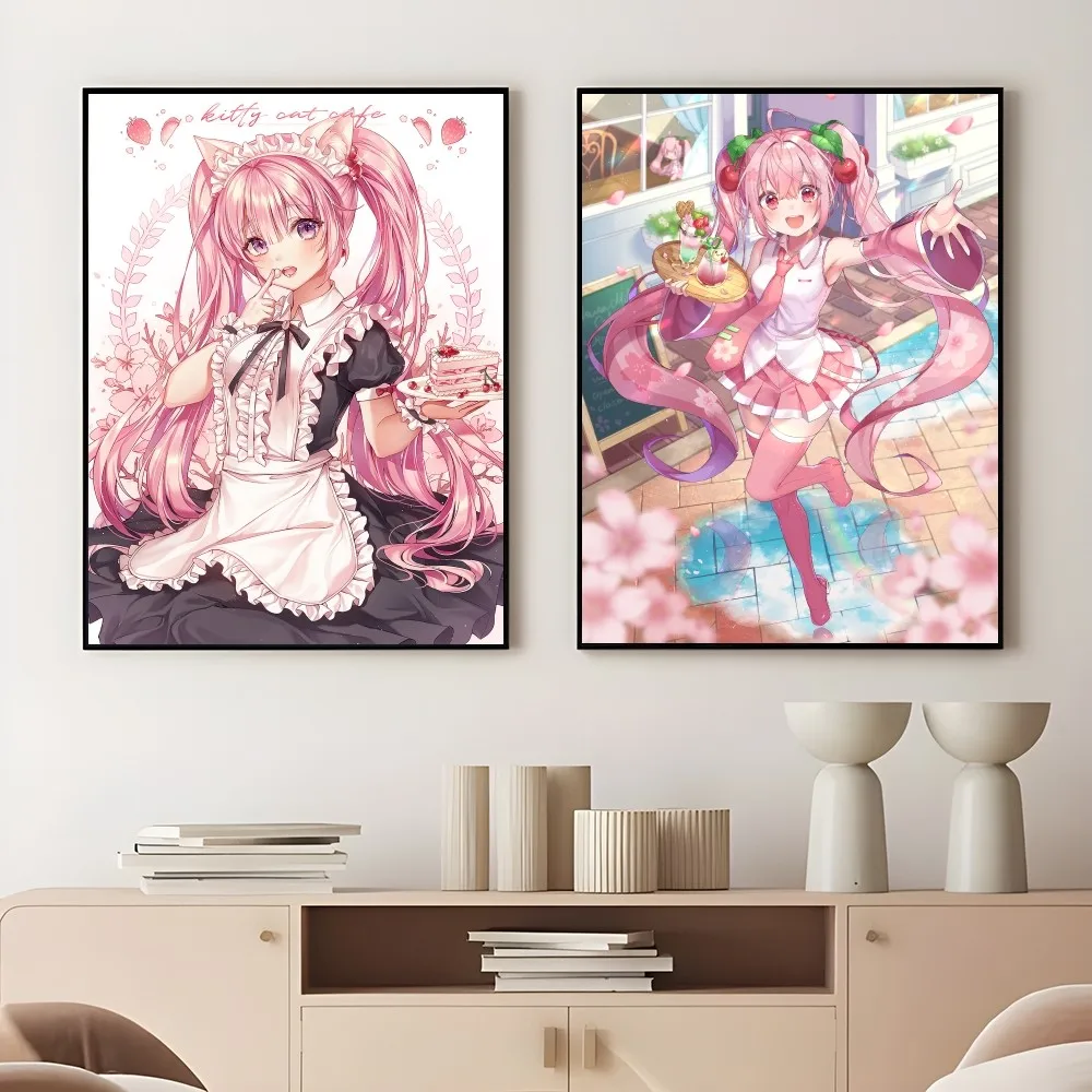 Virtuele H-HAtsuNE Ido M-MIku Meisje Poster Sticky Wall Art Printing Waterdicht Thuis Woonkamer Slaapkamer Bar Esthetische Decor