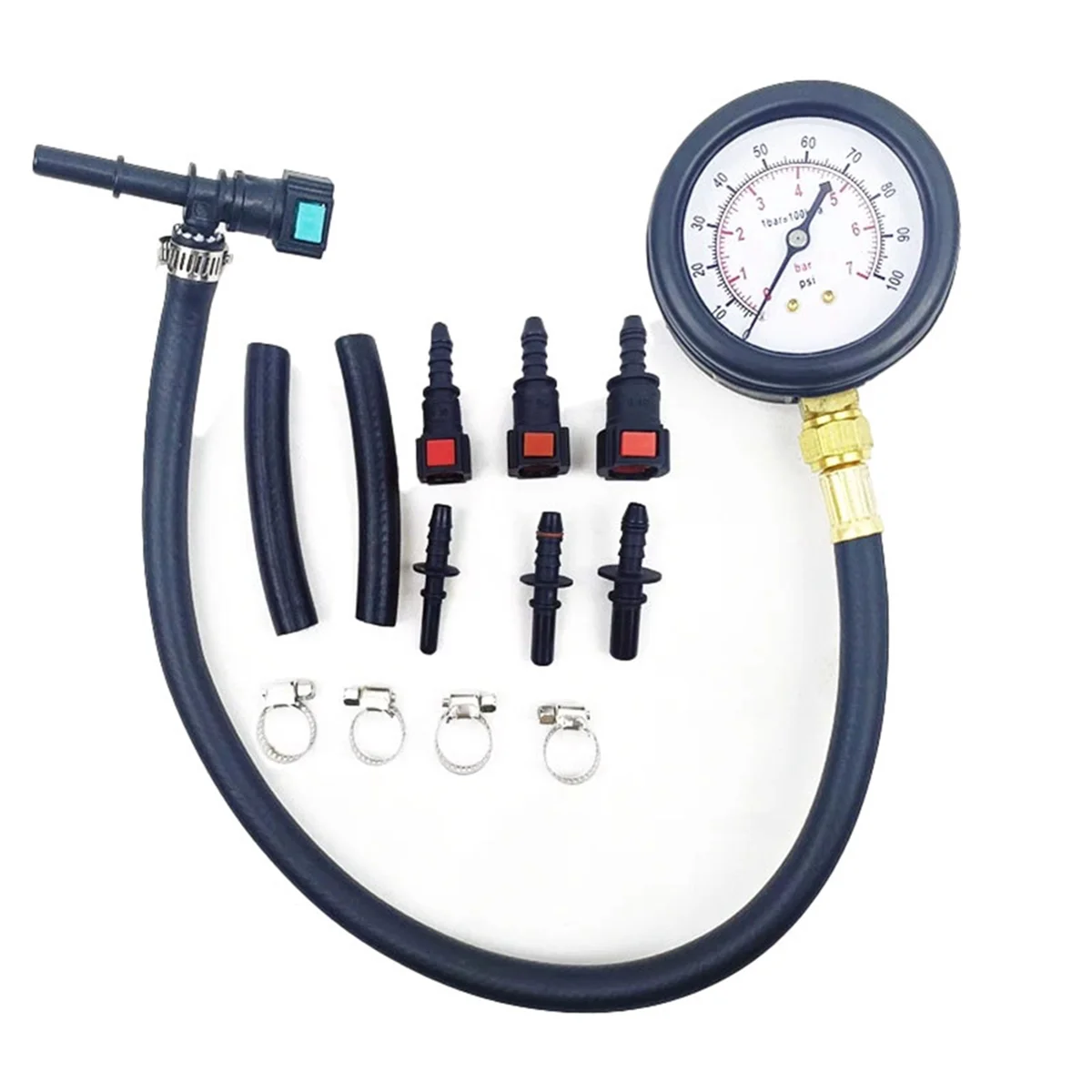 New Automobile Fuel System Gasoline Pressure Gauge Motorcycle Car Pressure Tester Tool 0-100PSI 6.3/ 7.89/ 9.49 with Valve