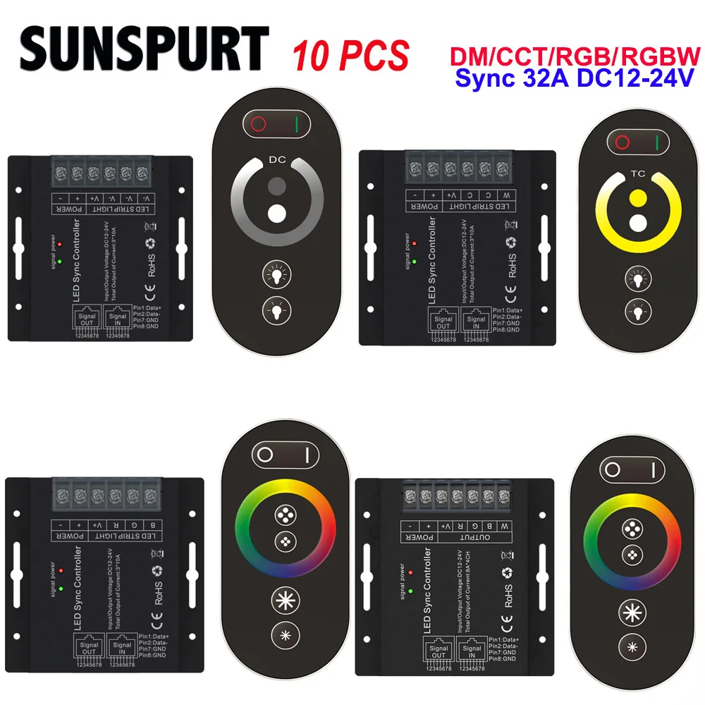 

32A 2.4G RF network port sync DM CCT RGBW LED RGB full color controller DC12-24V wireless RF touch remote control for LED strips