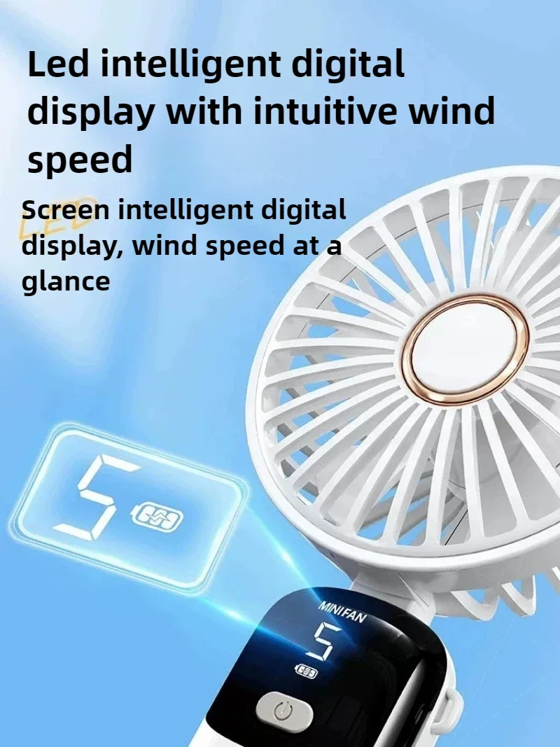 Ручной цифровой дисплей, небольшой вентилятор, 12000 мАч, бесшумный офисный стол, USB-электрический вентилятор, портативный портативный зарядный вентилятор, складной, 5 передач
