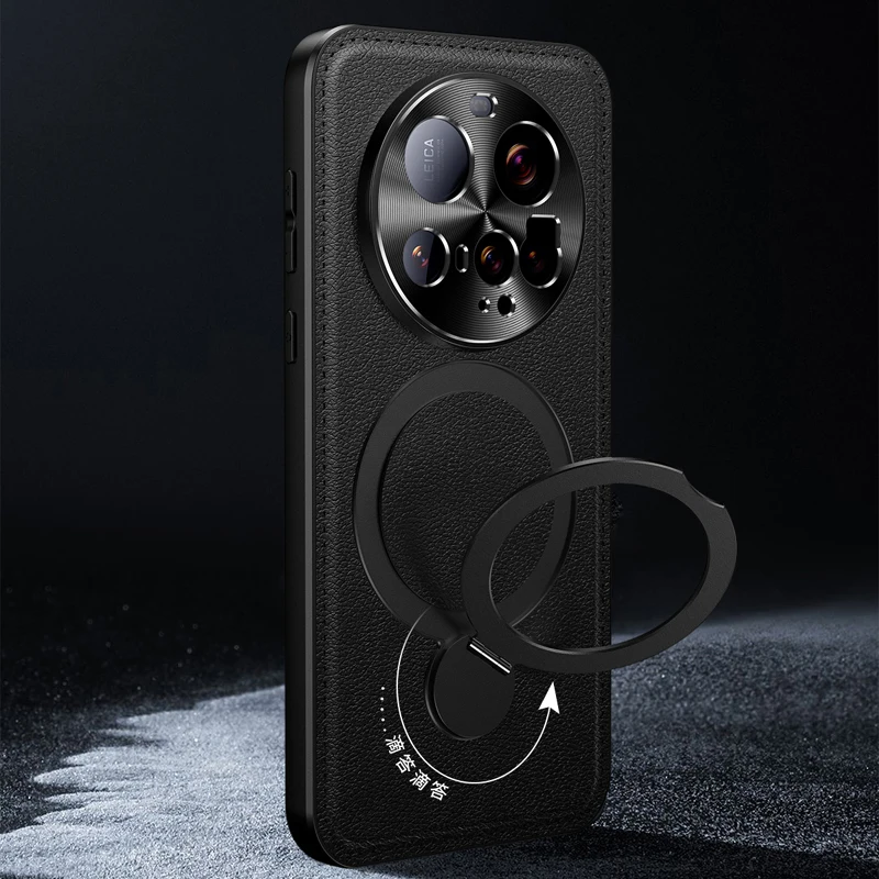 

Magnetic Phone Case Metal Holder For XiaoMi 15 Ultra Wireless Charging Lens Protective Soft Silicone Leather Back Cover Cases