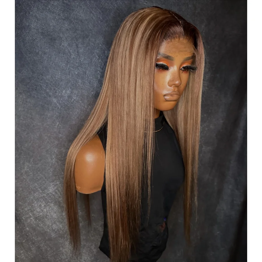 

200% Bone Straight P4 27 Colored Human Hair 13x4 HD Transparent Lace Frontal Wigs Pre Plucked With Baby Hair 34 Inch For Women