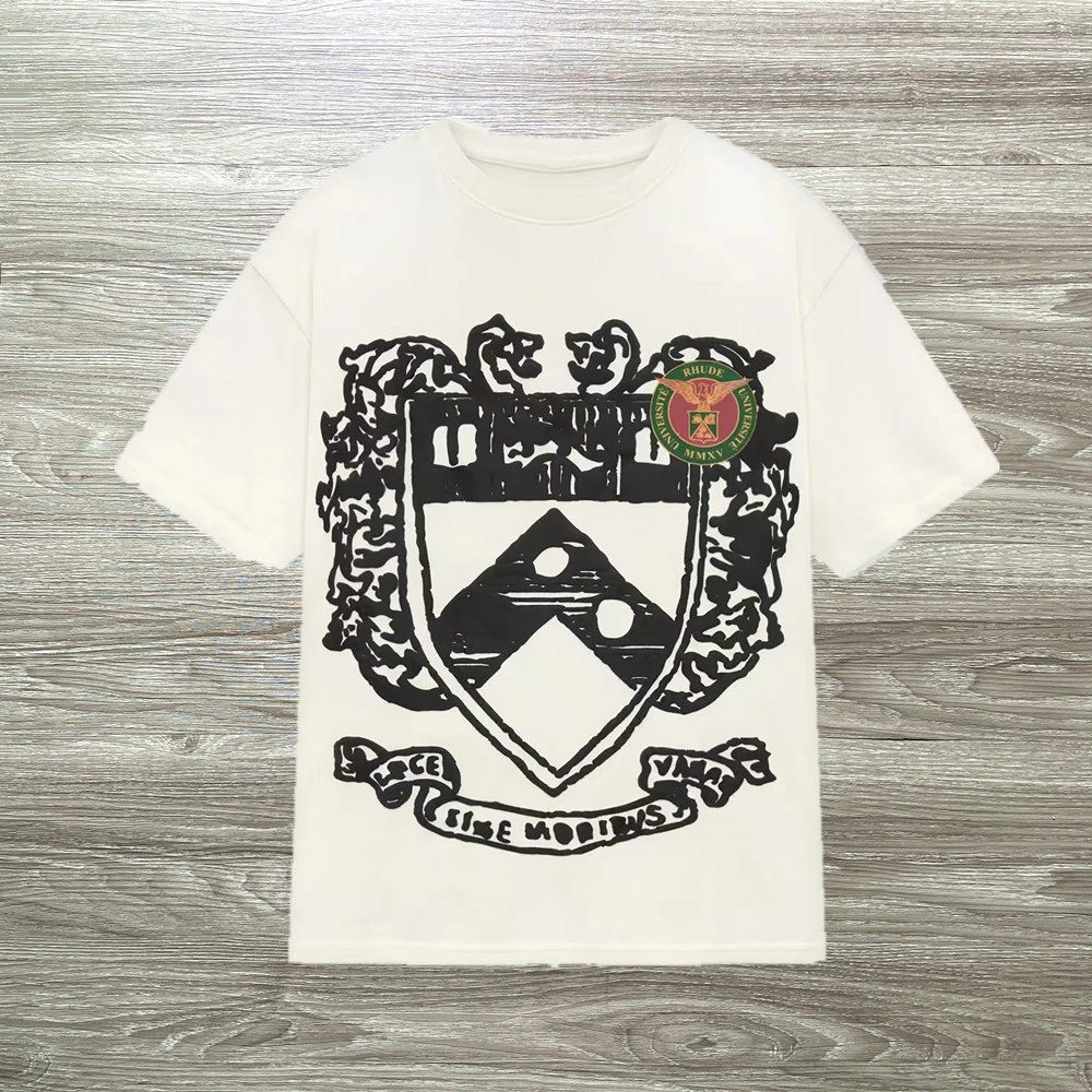 Rare RH Trendy Brand UDE Summer New Crown Flag High Street Vintage Cotton Round Neck Short-sleeved T-shirt for Men and Women