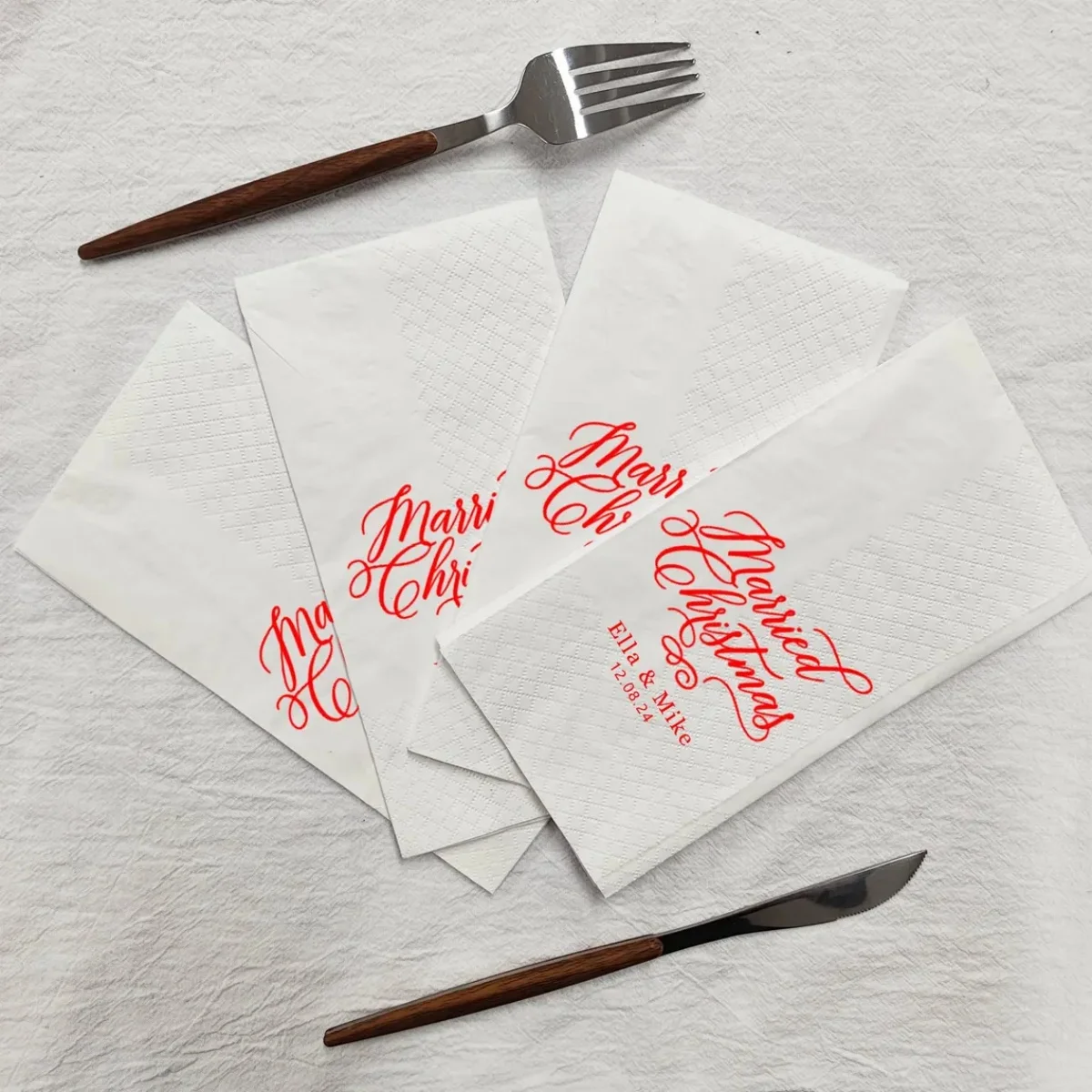 

50pcs Married Christmas Personalized Wedding Napkins, Bulk Cocktail or Dinner Size for Bar Napkins, Tis the Season To Be Married