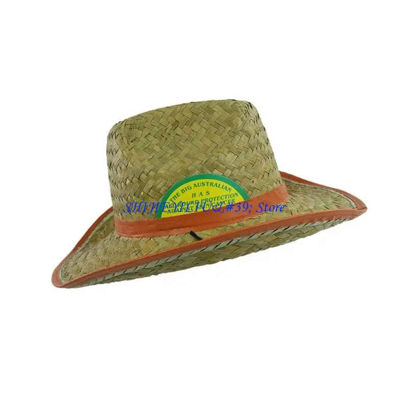 E21F Premium Tight Braided Raffia Sun Hat For Men 14.54 Inches Large For Vacation Yard Work Heat protect