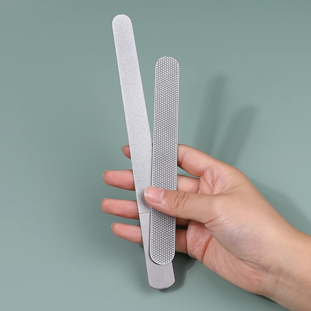 Lima de uñas de diamante, lima de uñas de doble cara de acero inoxidable, lima de Metal, tampón, uñas de los pies, limas de manicura para salón y hogar