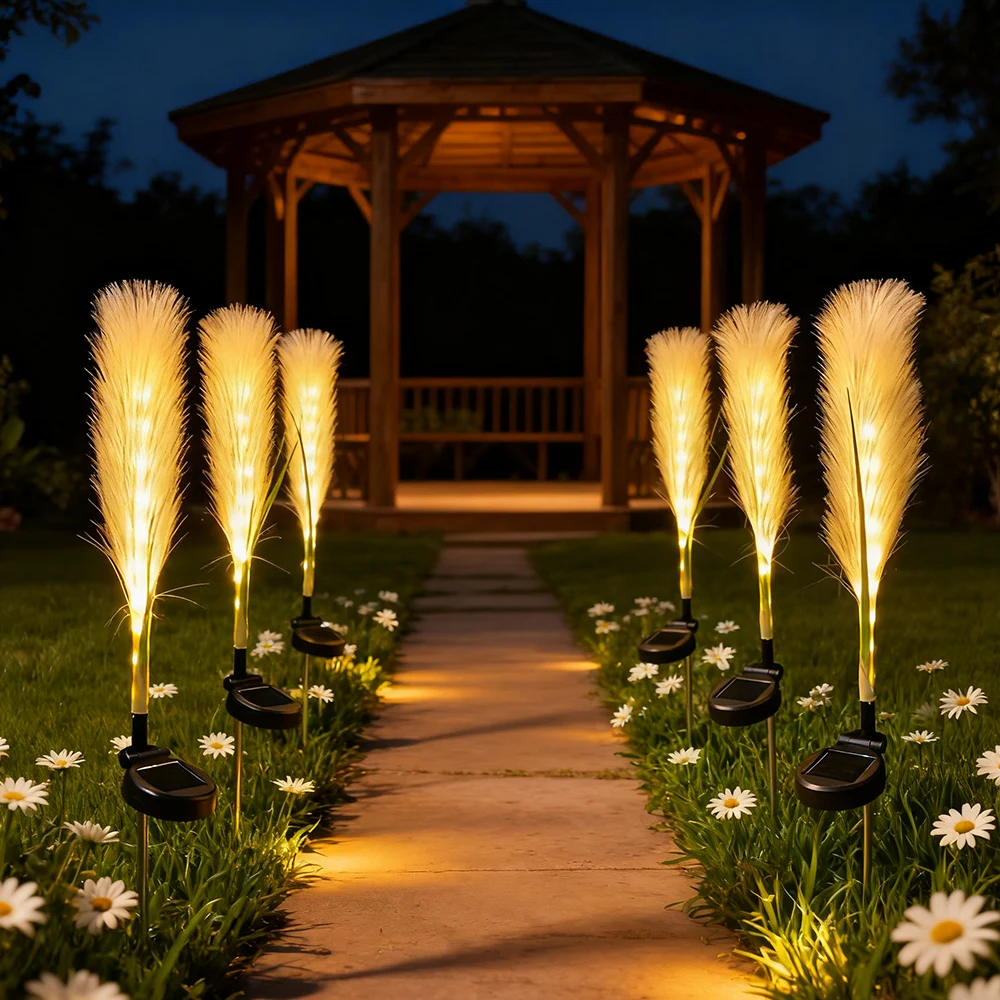 2 قطعة أضواء الحديقة الشمسية في الهواء الطلق ، أضواء القصب الشمسية رقيق الشمسية مسار مصباح ضوء المناظر الطبيعية الشمسية للزينة الزفاف