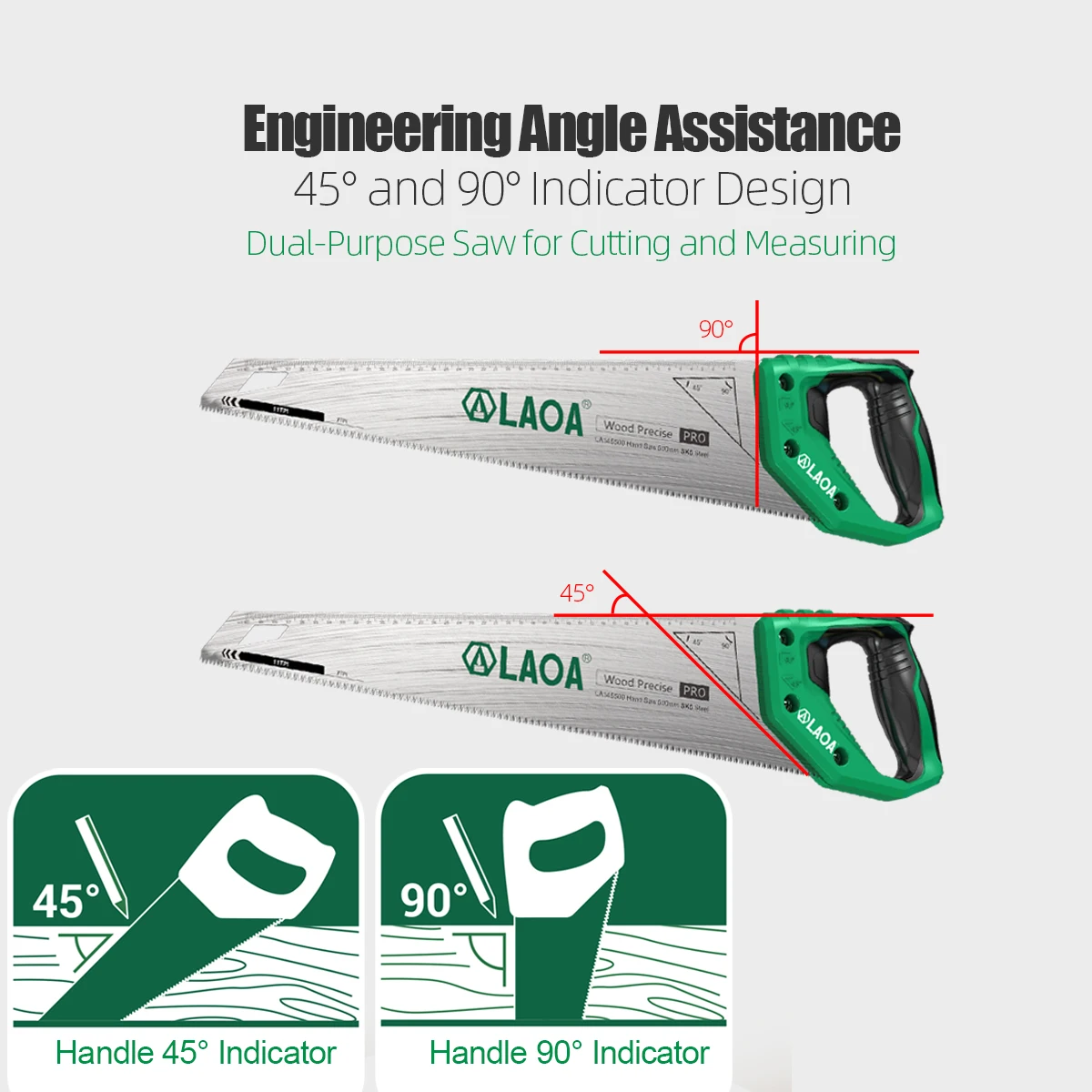 LAOA Double Edge Hand Saw 450mm 500mm SK5 Steel 11/7 TPI Fine & Coarse Tooth for Wood Plastic Cutting