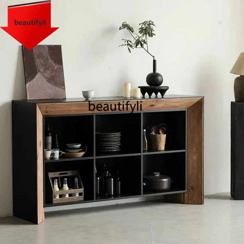 K185 Oak Black Console House Style Sideboard Cabinet Model Room Storage Cabinet Altar Plaid Storage