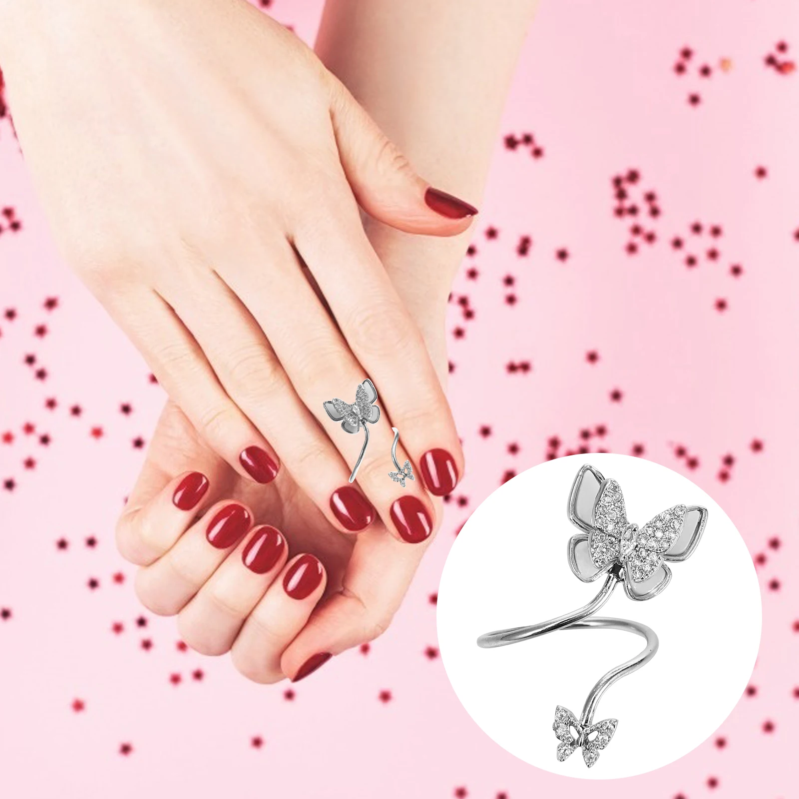 

Butterfly Nail Ring Decorative Art Fingernail Crown Charm Copper Inlaid Zircon Fashion Accessories for Women Parties Weddings