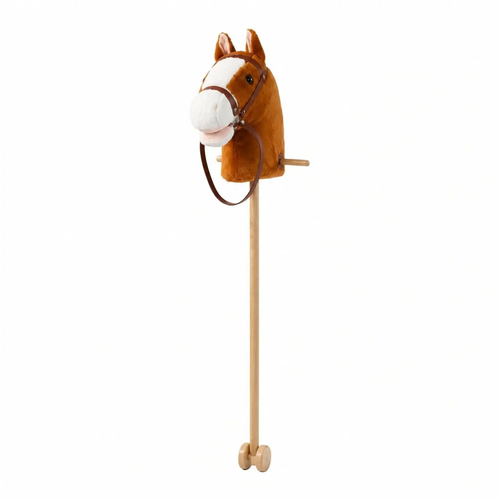 Round Wooden Wheel Riding Horse Toy for Children Interactive Play with Plush Cover and Rein Strap
