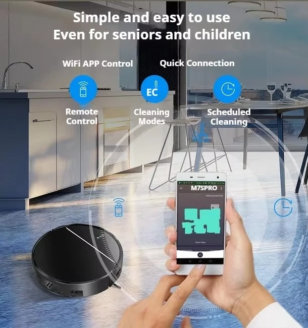 M7S Pro Smart Vacuum Cleaner 2-in-1 Sweep & Mop, Strong Suction, Gyro Navigation, APP Control