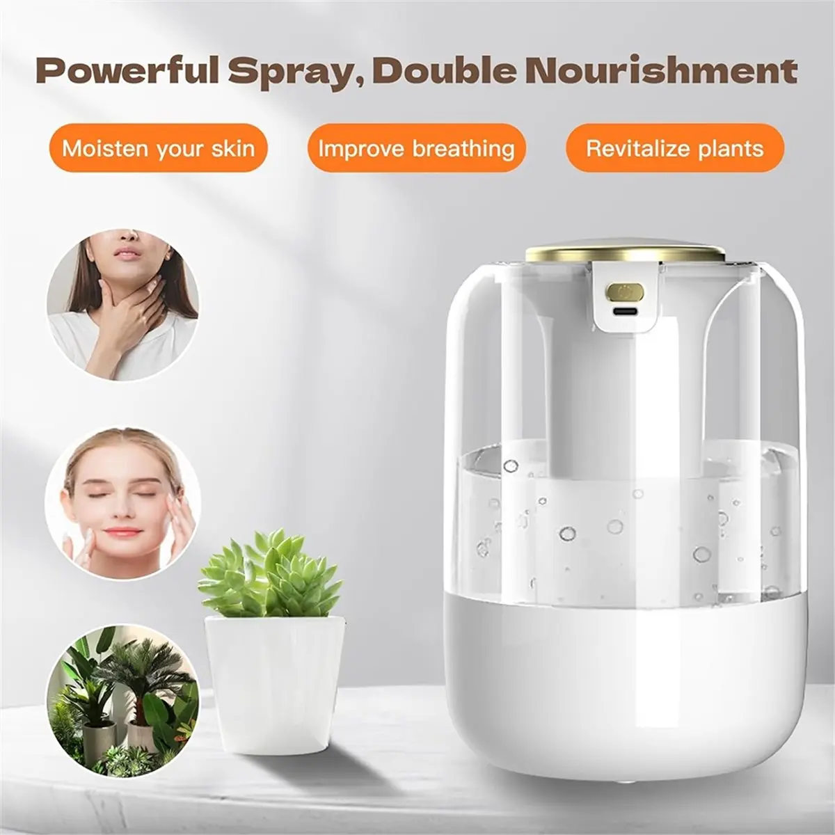 DT81 Air Humidifier 2L Quiet Cool Mist Humidifier for Plants Office Home Car Humidificador with 3 Mist Modes & Night Light