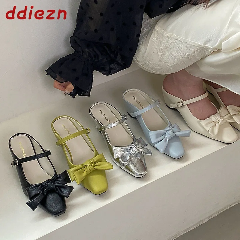 

Модные женские шлепанцы-мюли с бантом-бабочкой на каблуке, нескользящие, удобные, для повседневной носки, женская обувь, сандалии, тапочки