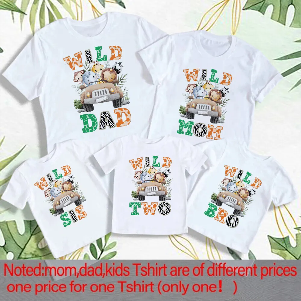 Wild One Animal Printed Family Matching Shirt Jungle Party Dad Mom Sis Bro Kids Look Outfit T-shirt Birthday Family Clothes Tops