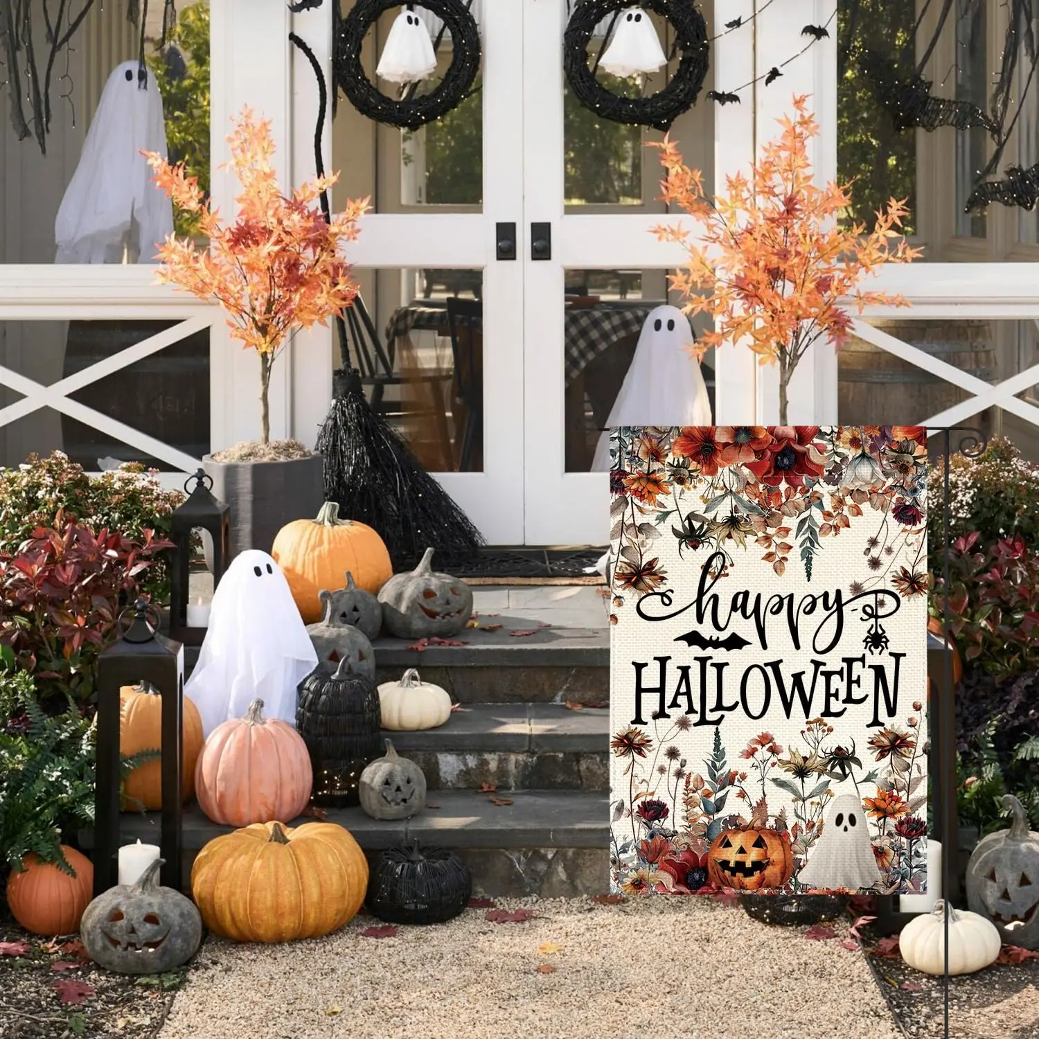 AVOIN colorlife Floral Halloween Garden Flag 12x18 Inch for Outside | Double Sided, Weather & Fade Resistant, Yard Outdo PPZ
