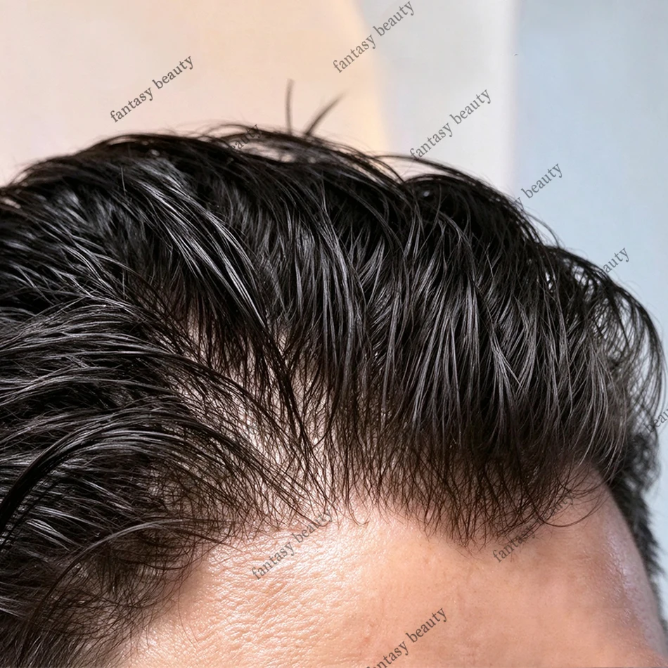 Undetectable 1B50 1B80 #365 Grey 0.02mm Ultra Thin Skin Black Blonde 80%Density Natural Hairline Men Toupee Human Hair Prosthesi
