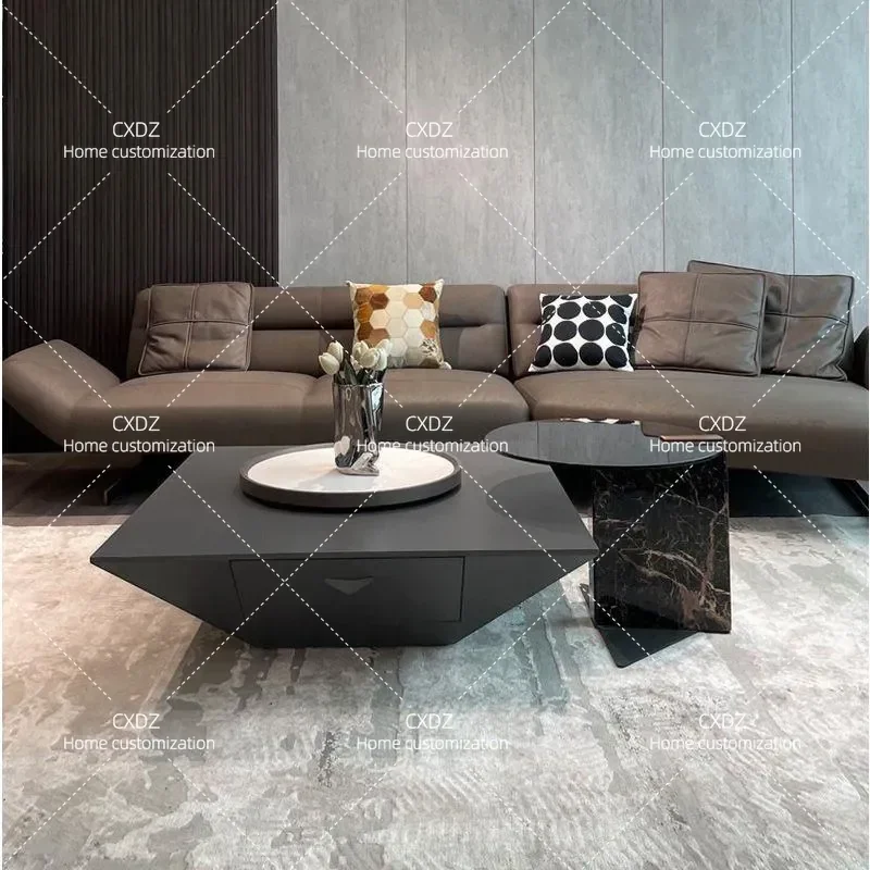 2024 New Light Luxury Square Coffee Table Inverted Triangular Suspension Modern Simple Rock Slab Turntable Living Room
