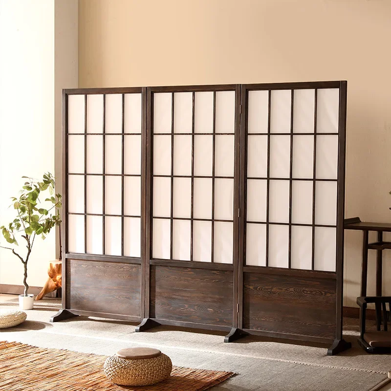 Customized Japanese-style lattice screen partition living room entrance removable office dining room Chinese-style solid wood gr