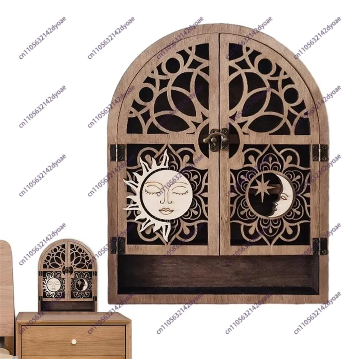 Sale Sun Moon Crystal Display Stand 4 Shelves Natural Wooden Shelf Gothic Witchy Crystal Display Case for Living Room