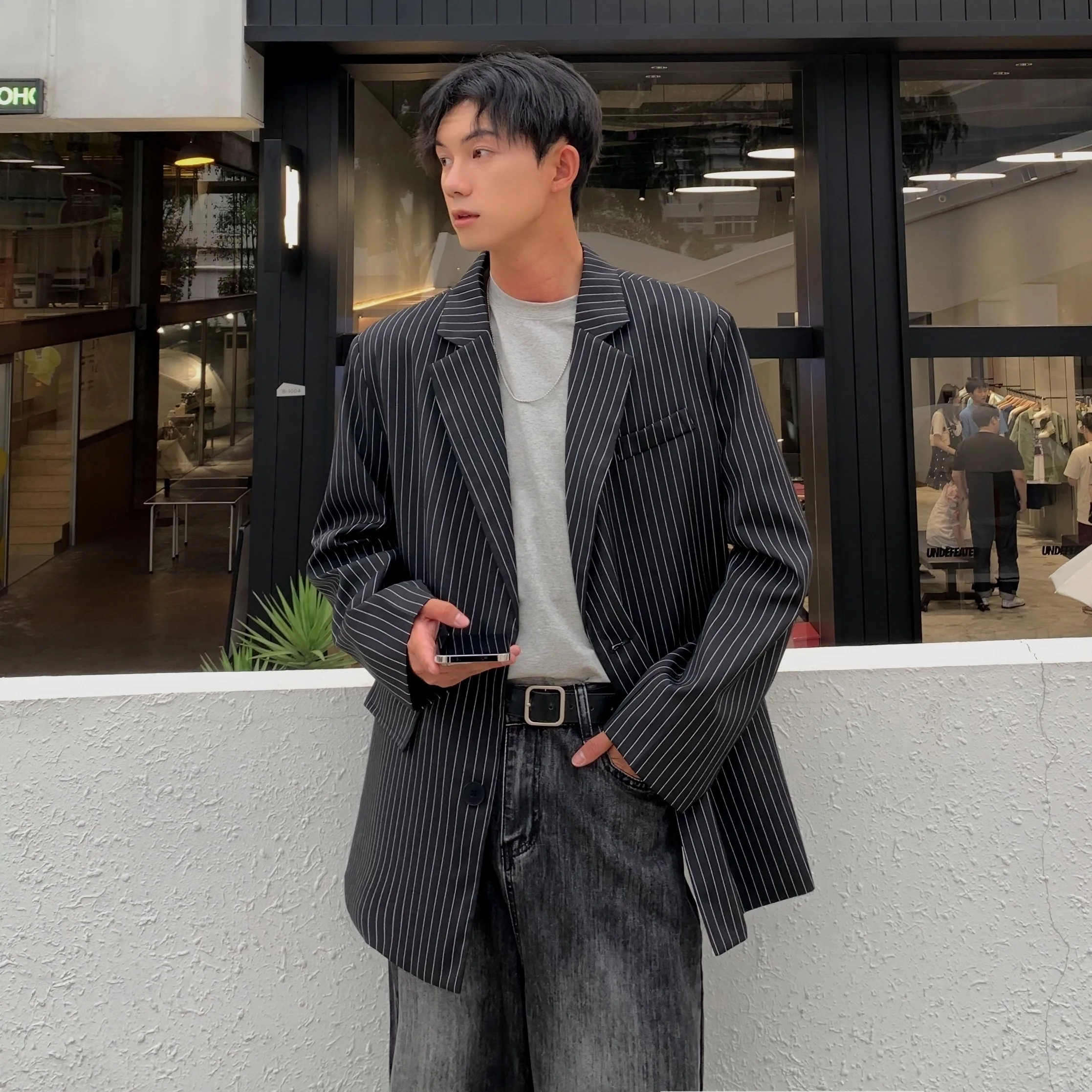 

Мужской повседневный полосатый пиджак свободного кроя для весны и осени, модный брендовый пиджак больших размеров в уличном стиле