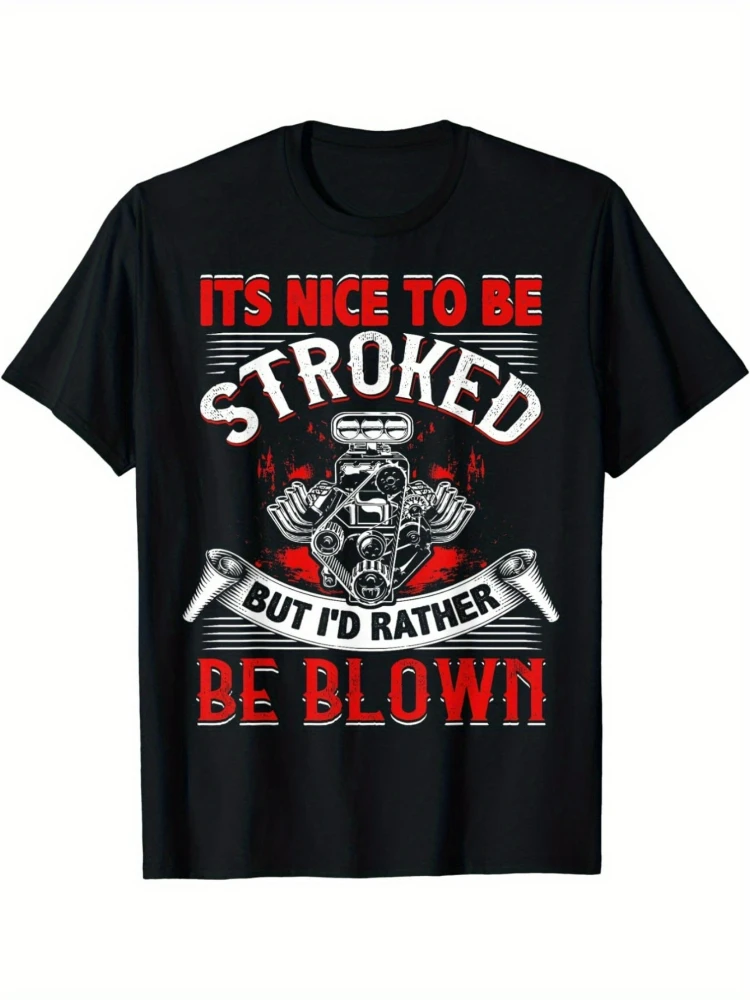 

"I'd Rather Be Blown"Biker Saying with Skull&Motorcycle Engine Design-100% Cotton Casual Short Sleeve Round Neck Tee.